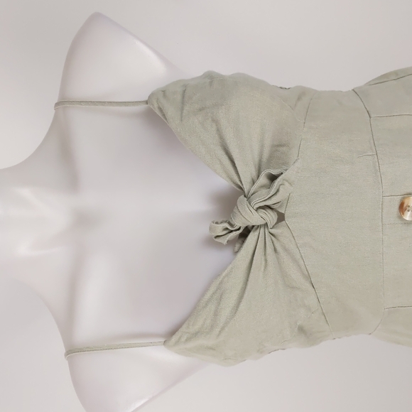 Piping Hot Women's Dress Size 10 Green A-Line Adjustable Straps Shirring Buttons - Picture 3 of 16